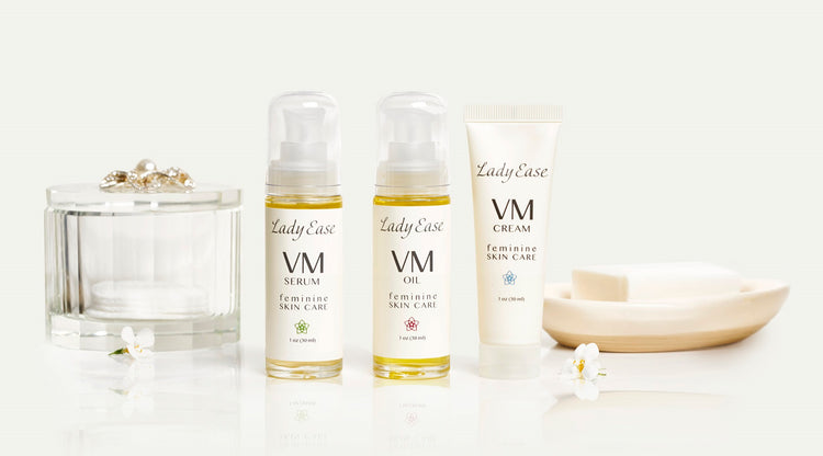The Lady Ease vaginal moisturizers relieve vaginal dryness with ultra moisturizing products that comfort vaginal dryness. The VM Cream, VM Serum and VM Oil offer textures and ingredients that work together and separately to  comfort vaginal dryness.